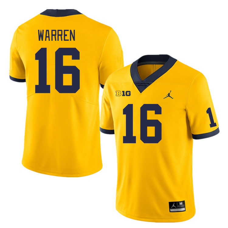 Michigan Wolverines #16 Davis Warren College Football Jerseys Stitched Sale-Maize